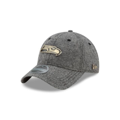 Grey Seattle Seahawks Hat - New Era NFL Tweed Badge 9TWENTY Adjustable Caps USA8502736